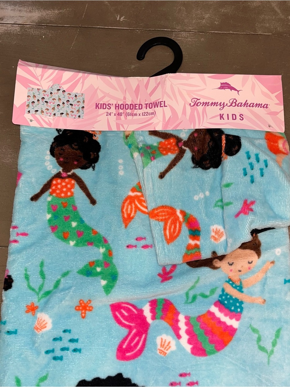Tommy Bahama Beach Towel Girls Blue Mermaid Hooded Kids NWT 28” X 48” - Picture 2 of 4